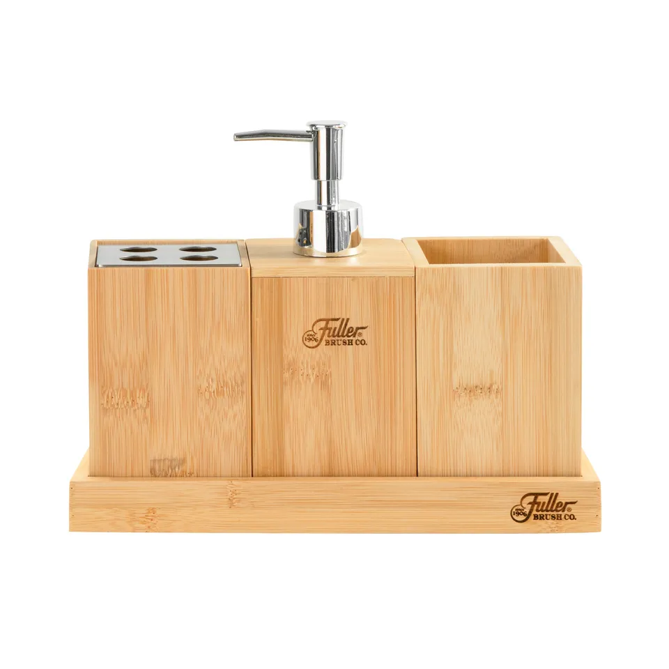 fuller-brush-bamboo-bathroom-counter-set-4-pieces-soap-lotion-dispenser-toothbru image 1