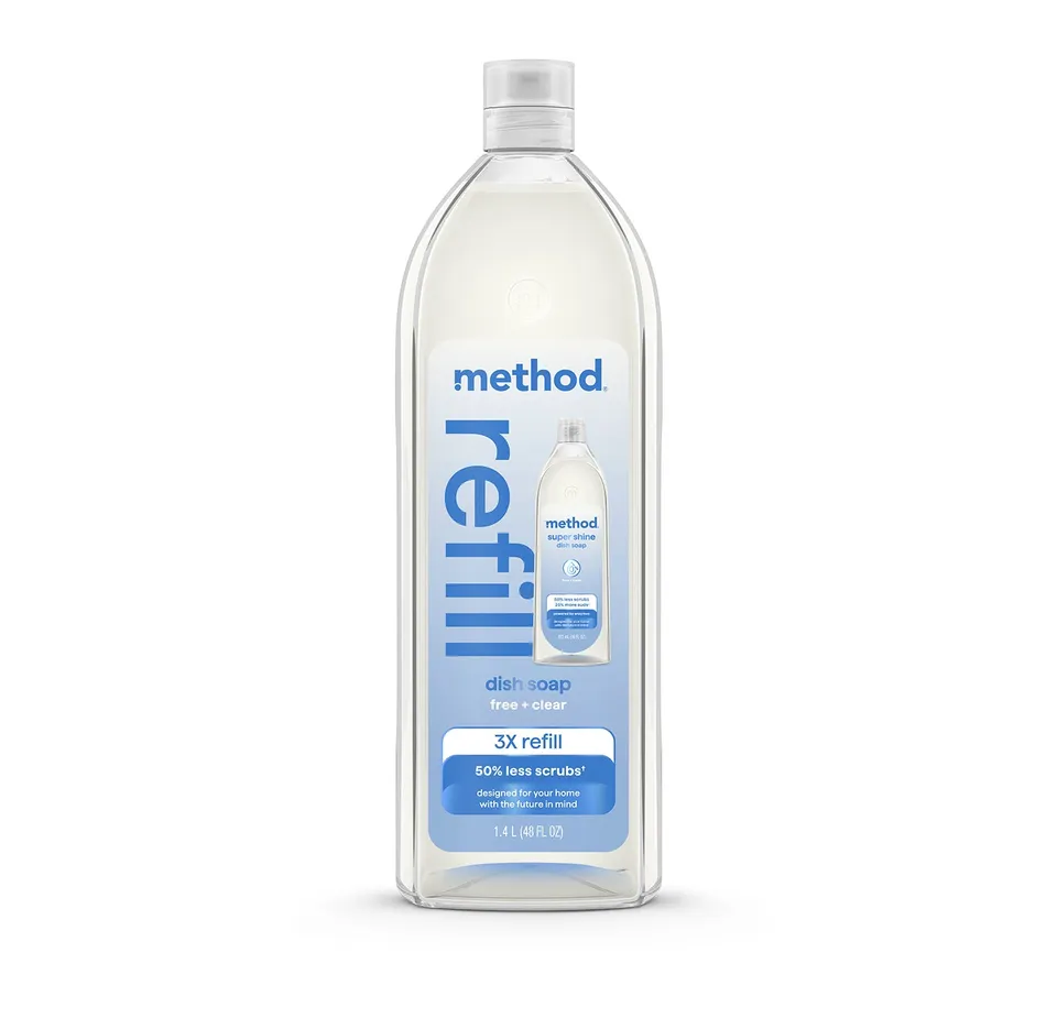 method-super-shine-liquid-dish-soap-refill-free-clear-48-fl-oz-enzyme-powered-fr image 1