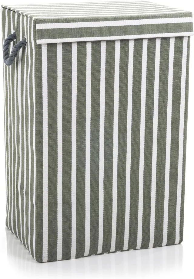 minky-72l-laundry-hamper-basket-green-stripe-40x30x60-cm image 1