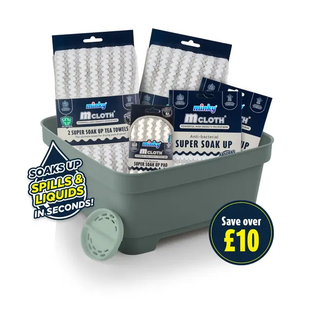minky-super-soak-up-bundle-2-cloths-1-pad-4-tea-towels-washing-up-bowl image 1