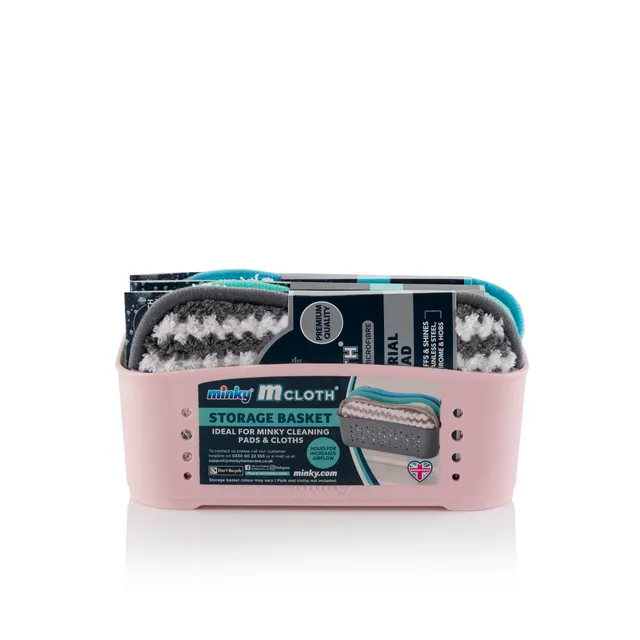 minky-mcloth-storage-basket-bundle-with-3-anti-bacterial-pads-kitchen-bathroom-o image 1