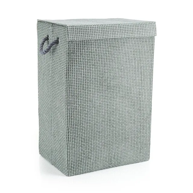 minky-72l-laundry-hamper-basket-grey-check-fabric-collapsible-40x30x60cm image 1