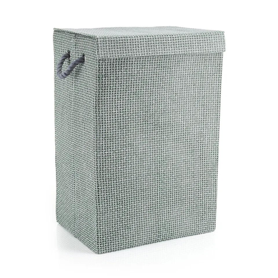 minky-72l-laundry-hamper-basket-grey-check-fabric-collapsible-40x30x60cm image 1