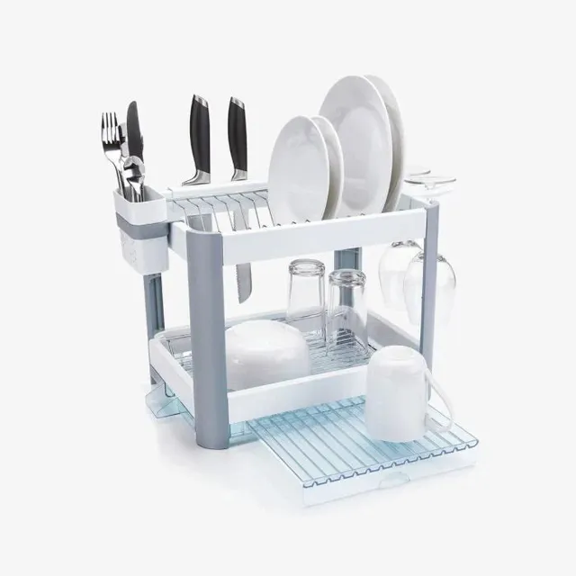minky-two-tier-extending-dish-rack-stainless-steel-wine-glass-hanger-knife-block image 1