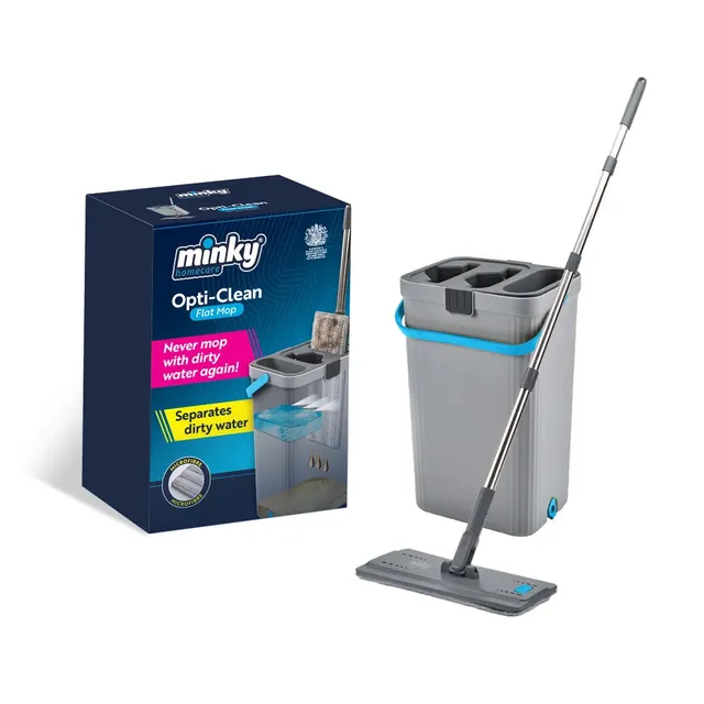 minky-opti-clean-flat-mop-with-bucket-clean-water-system-microfibre-head image 1