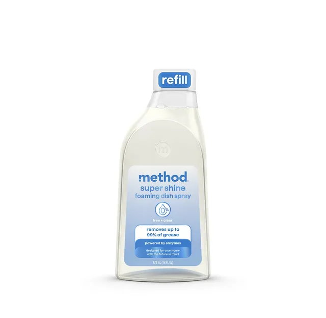 method-super-shine-foaming-dish-spray-refill-free-clear-16-fl-oz-enzyme-powered- image 1