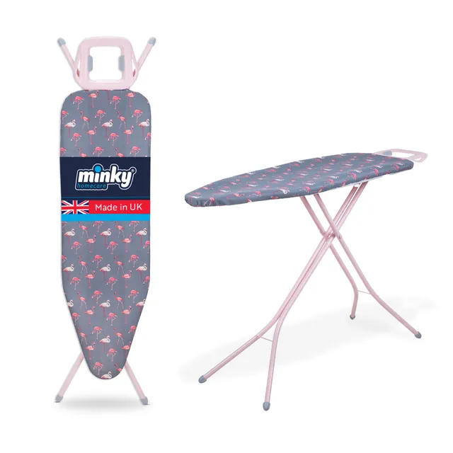minky-flamingo-pink-ironing-board-122-x-38cm-with-multi-height-adjustment-and-co image 1