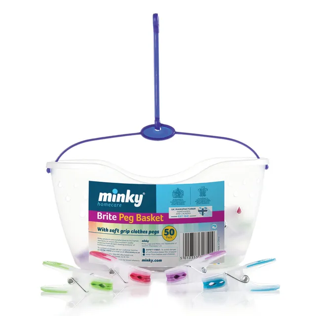 minky-brite-peg-basket-24-pack-rust-proof-clothespins-with-hanging-basket image 1