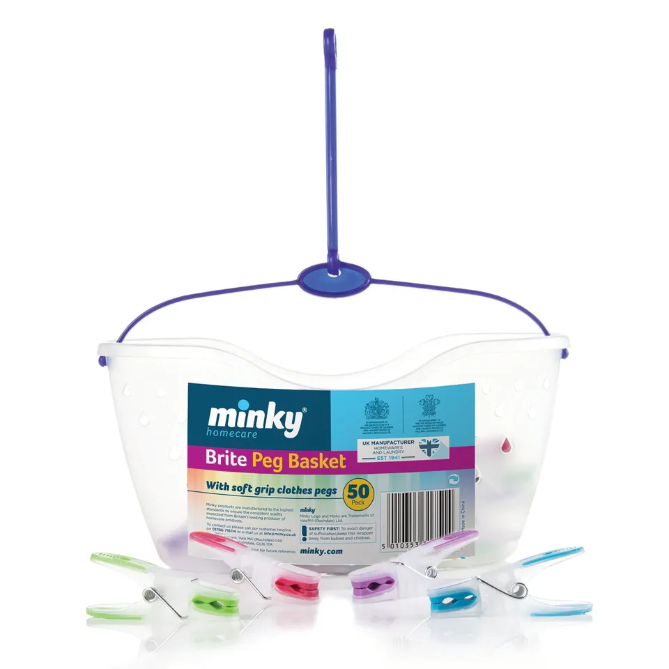 minky-brite-peg-basket-24-pack-rust-proof-clothespins-with-hanging-basket image 1