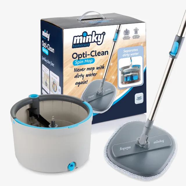minky-opti-clean-spin-mop-with-dual-cavity-bucket-360-spin-rinse-wring-system image 1