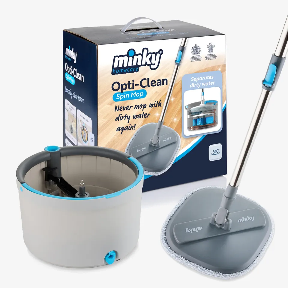 minky-opti-clean-spin-mop-with-dual-cavity-bucket-360-spin-rinse-wring-system image 1