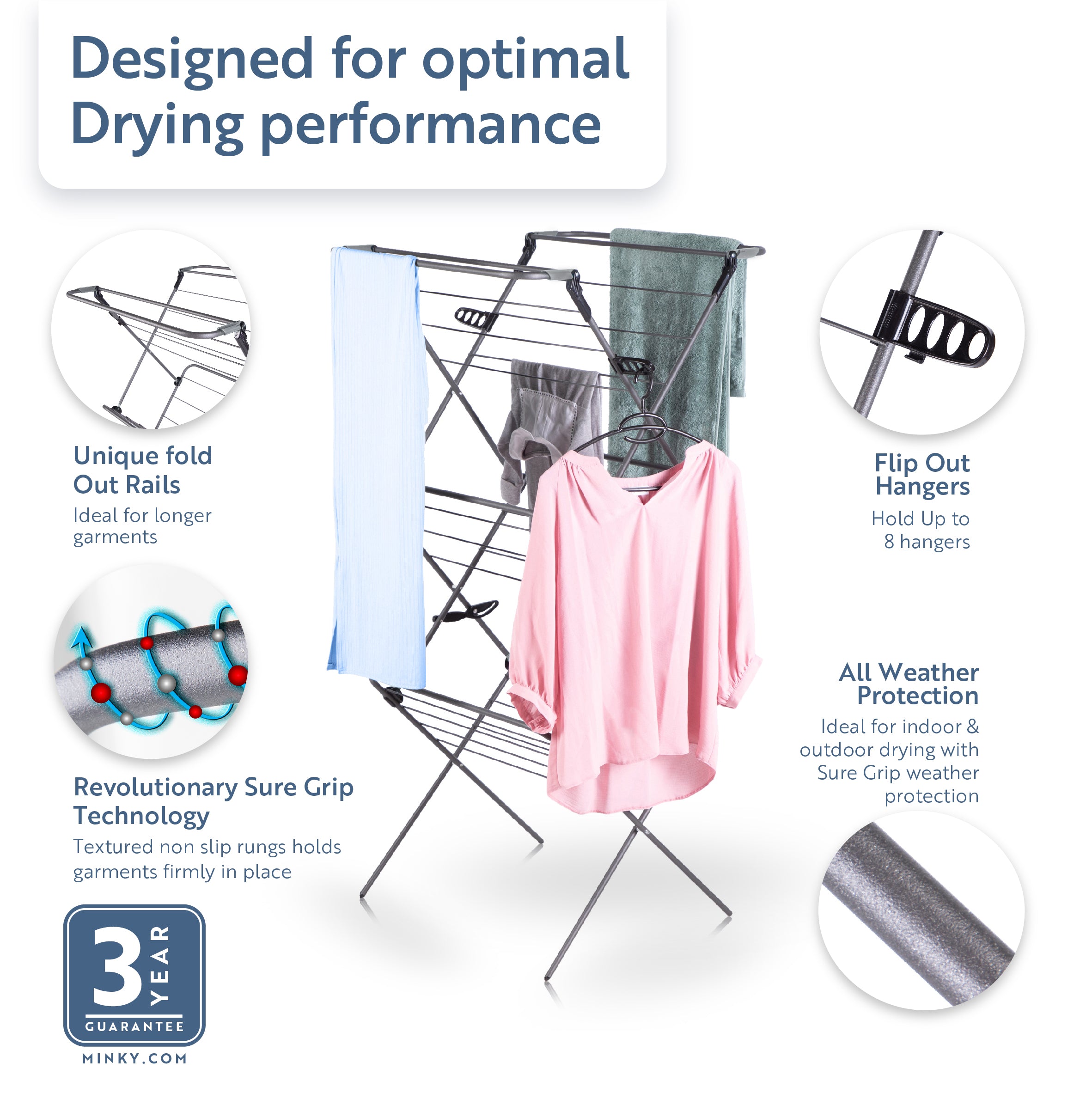 minky-premium-suregrip-long-dry-airer-3-tier-non-slip-rungs image 2