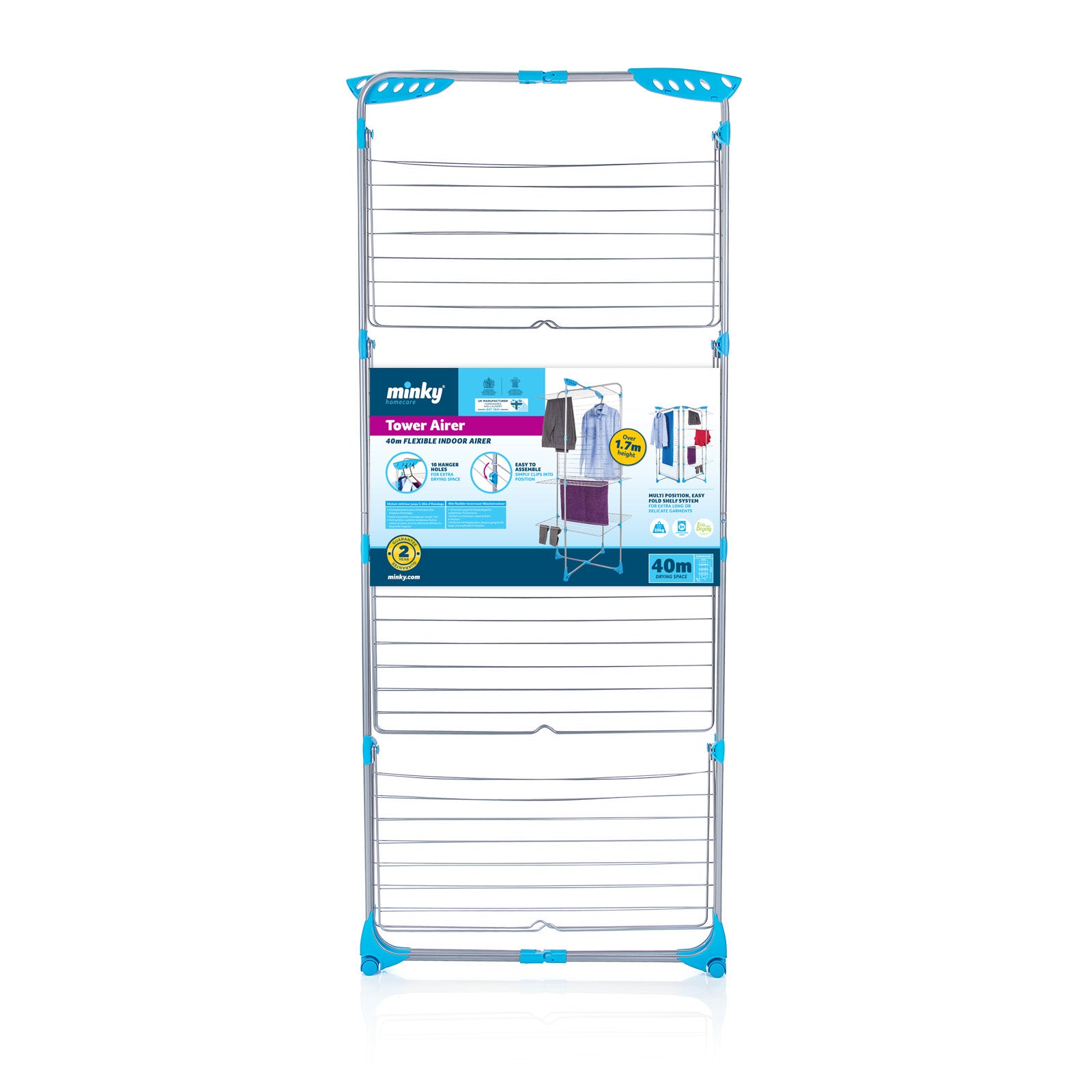 minky-40m-tower-clothes-airer-4-tier-foldable-with-corner-hangers image 5
