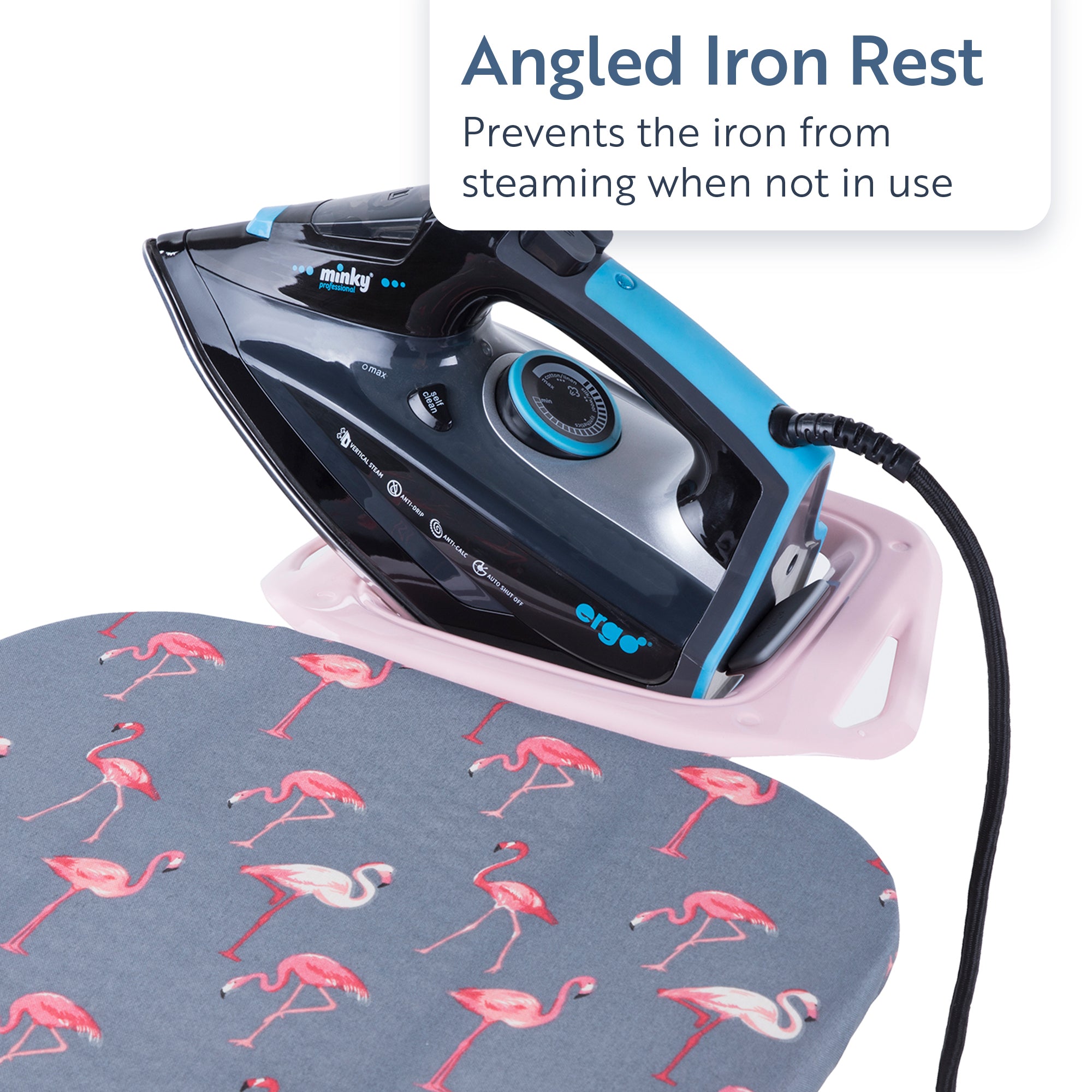 minky-flamingo-pink-ironing-board-122-x-38cm-with-multi-height-adjustment-and-co image 4