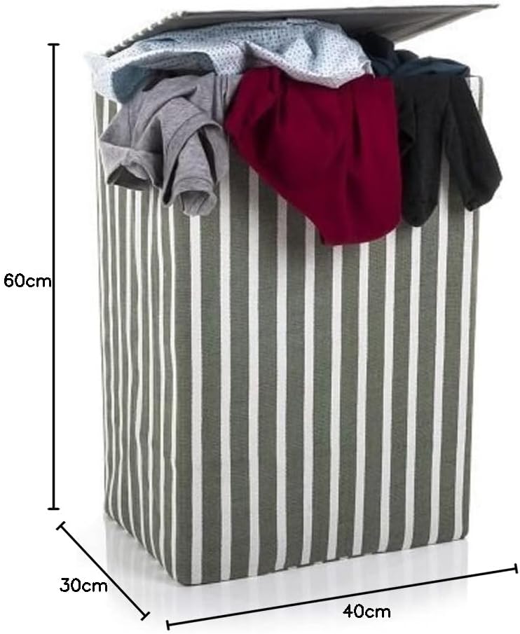 minky-72l-laundry-hamper-basket-green-stripe-40x30x60-cm image 5