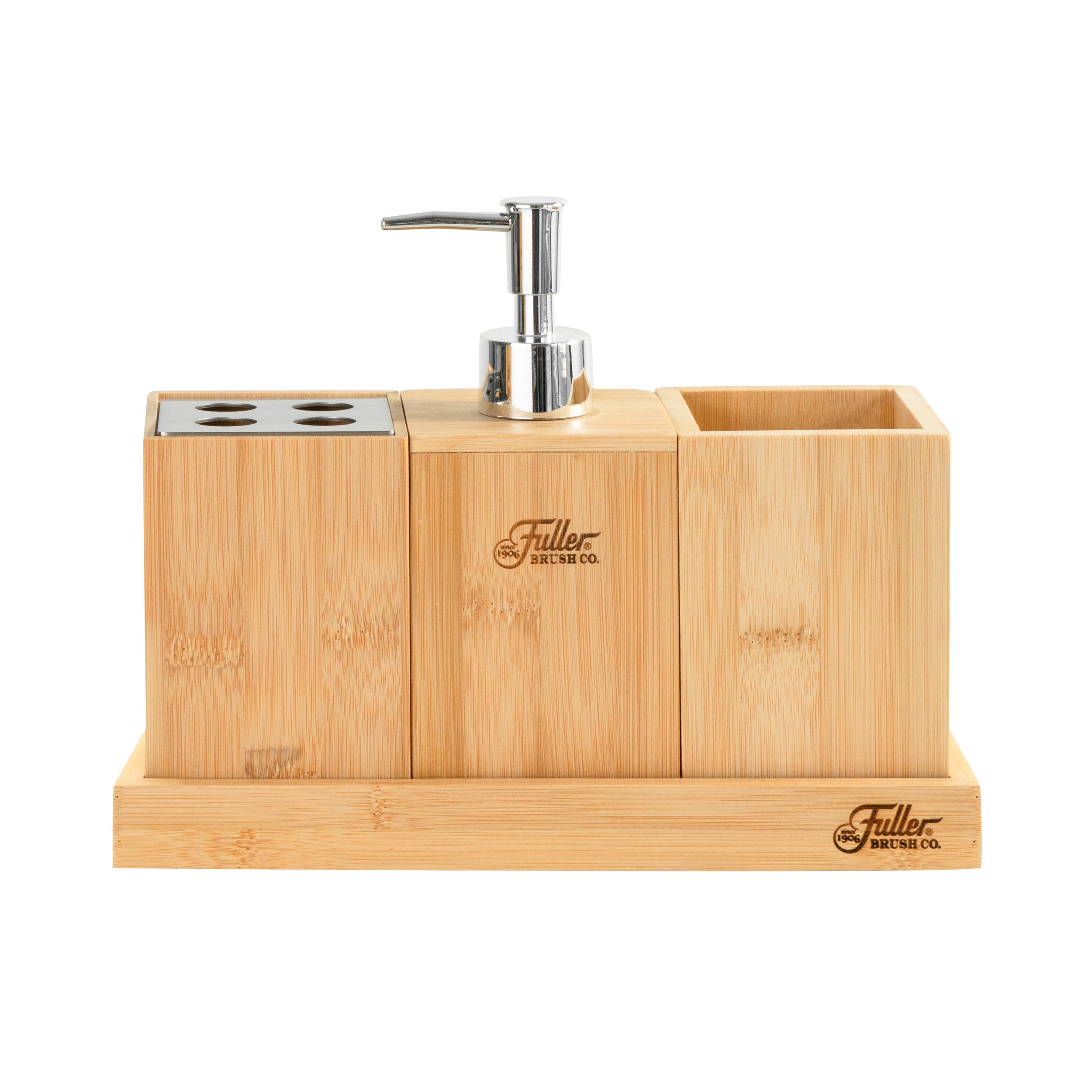 fuller-brush-bamboo-bathroom-counter-set-4-pieces-soap-lotion-dispenser-toothbru image 1