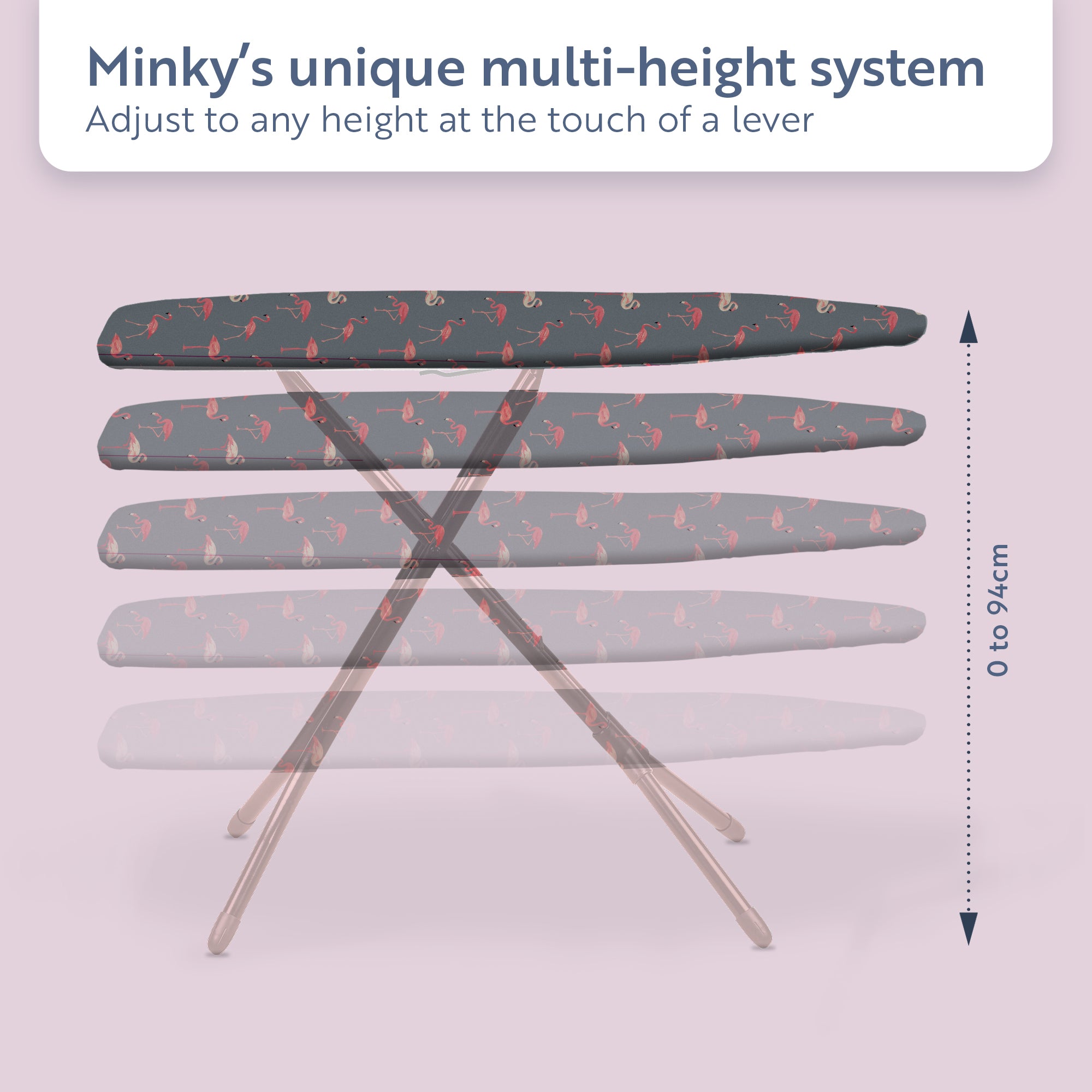 minky-flamingo-pink-ironing-board-122-x-38cm-with-multi-height-adjustment-and-co image 5