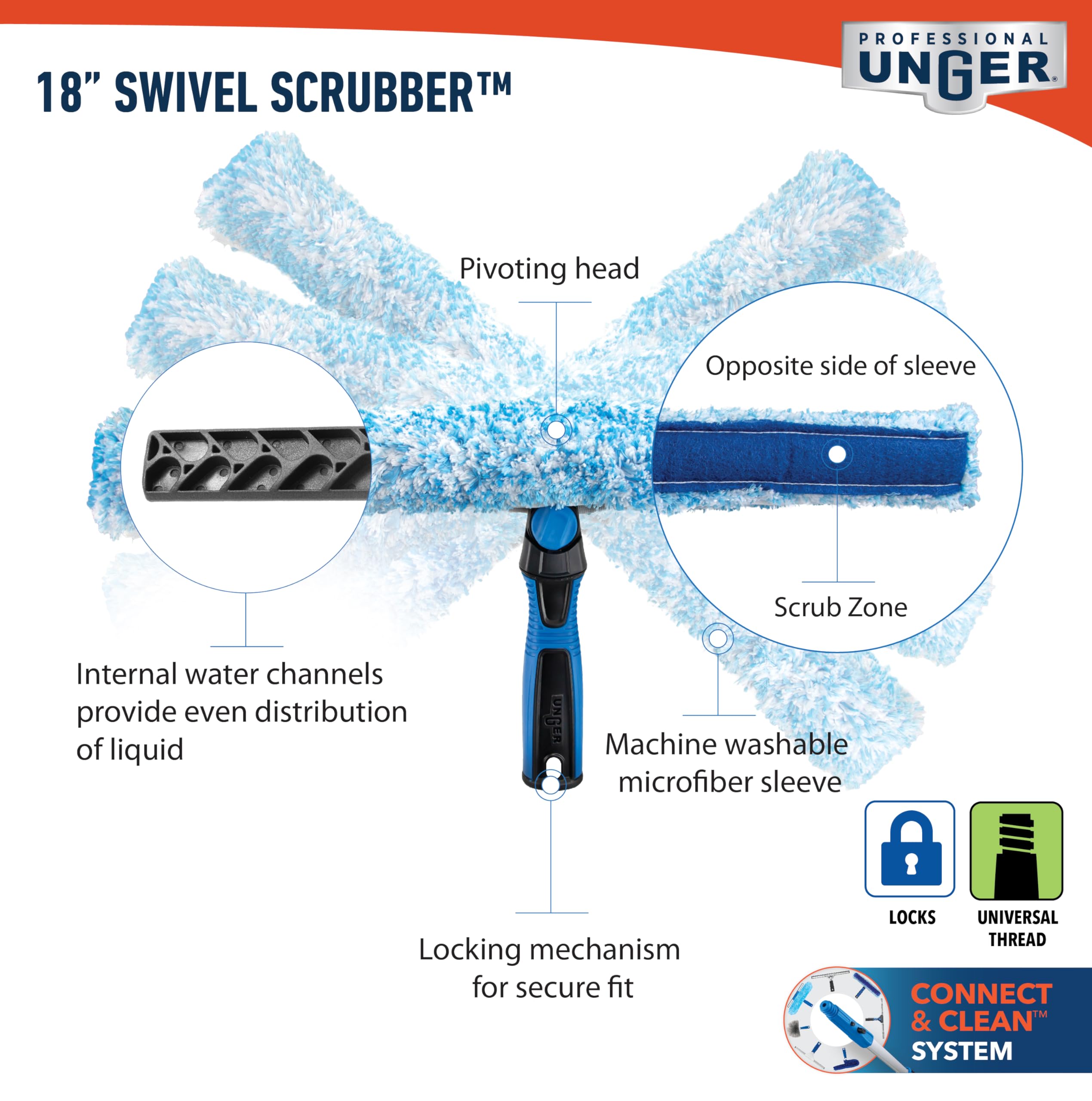unger-professional-connect-clean-18-inch-swivel-window-scrubber-with-microfiber- image 8