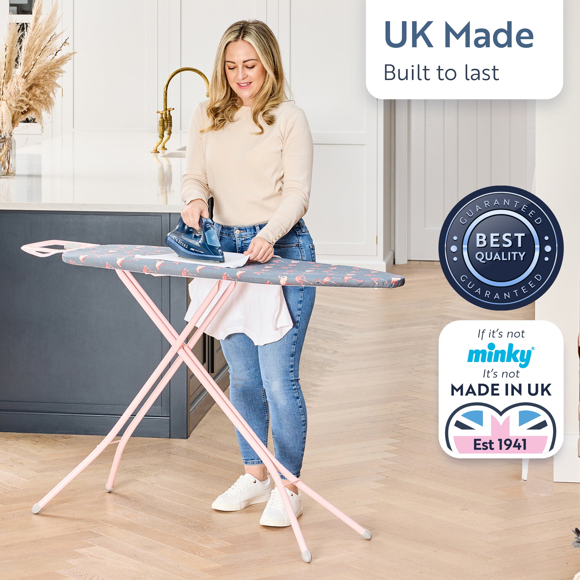 minky-flamingo-pink-ironing-board-122-x-38cm-with-multi-height-adjustment-and-co image 8