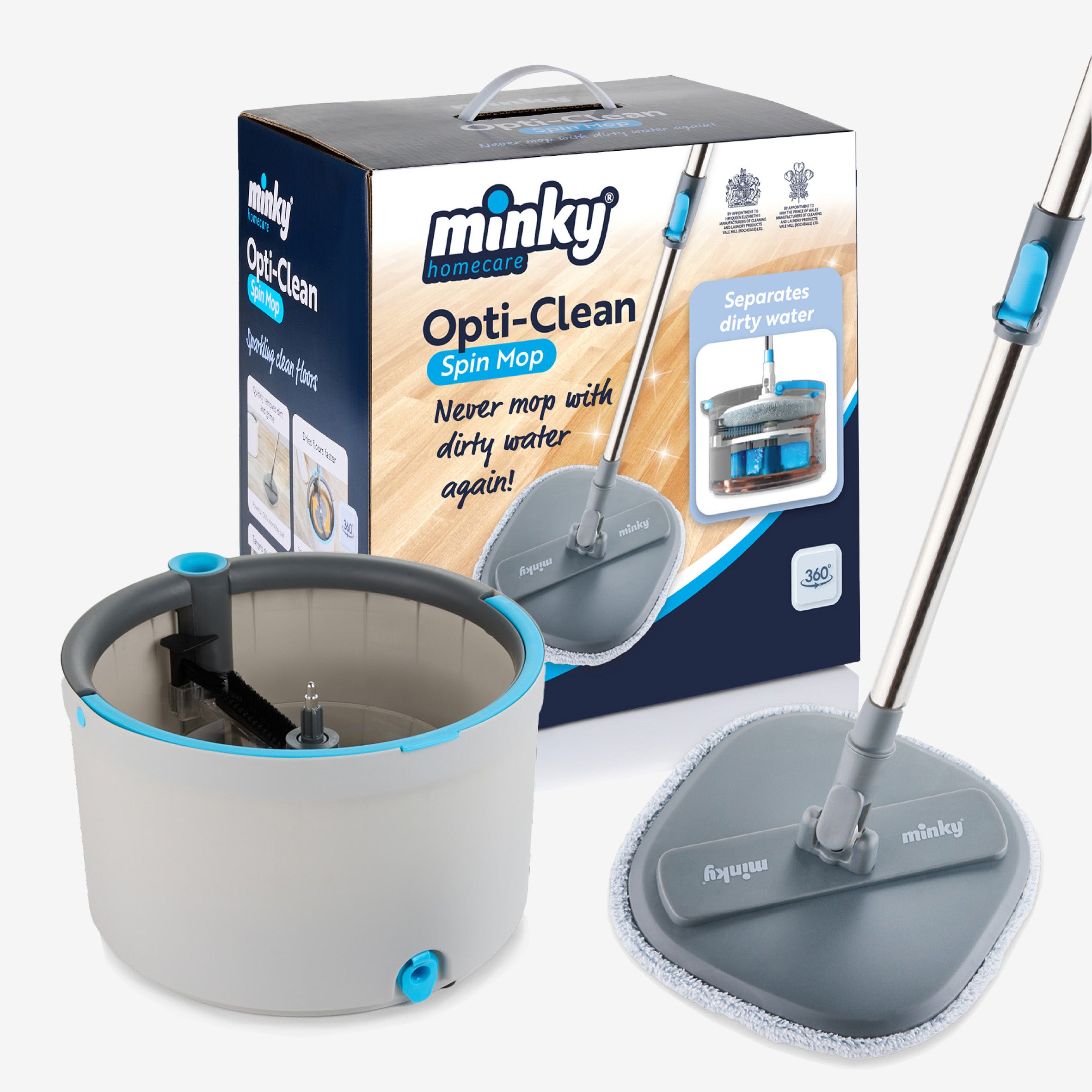 minky-opti-clean-spin-mop-with-dual-cavity-bucket-360-spin-rinse-wring-system image 1