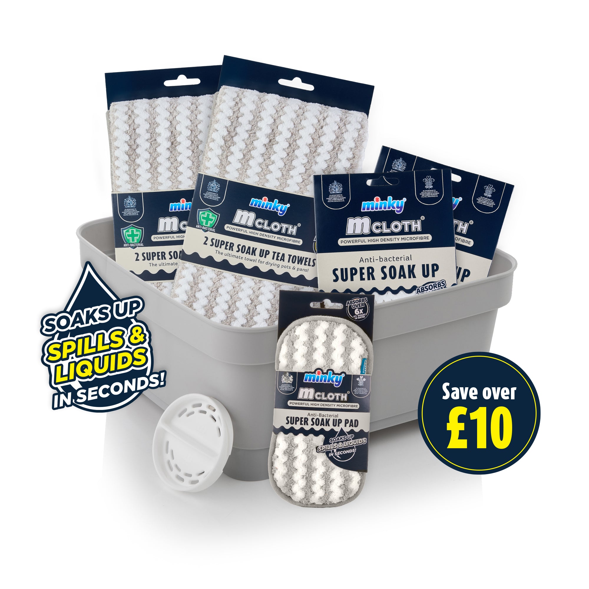 minky-super-soak-up-bundle-2-cloths-1-pad-4-tea-towels-washing-up-bowl image 2