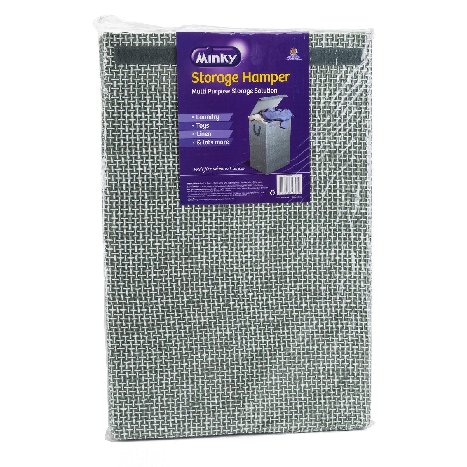minky-72l-laundry-hamper-basket-grey-check-fabric-collapsible-40x30x60cm image 5