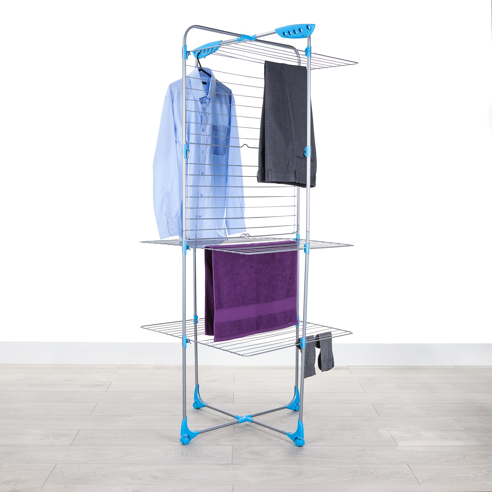 minky-40m-tower-clothes-airer-4-tier-foldable-with-corner-hangers image 2