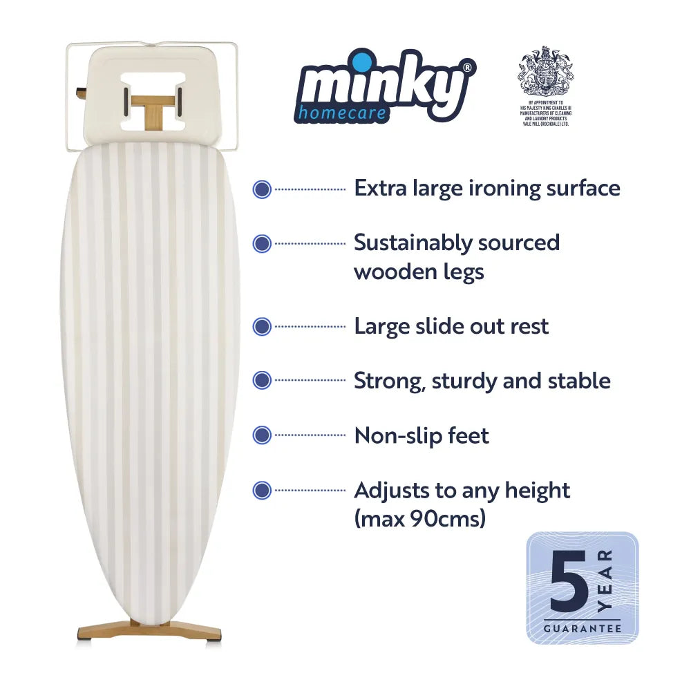 minky-heritage-ironing-board-130-x-47cm-wooden-extra-wide-with-cover image 3
