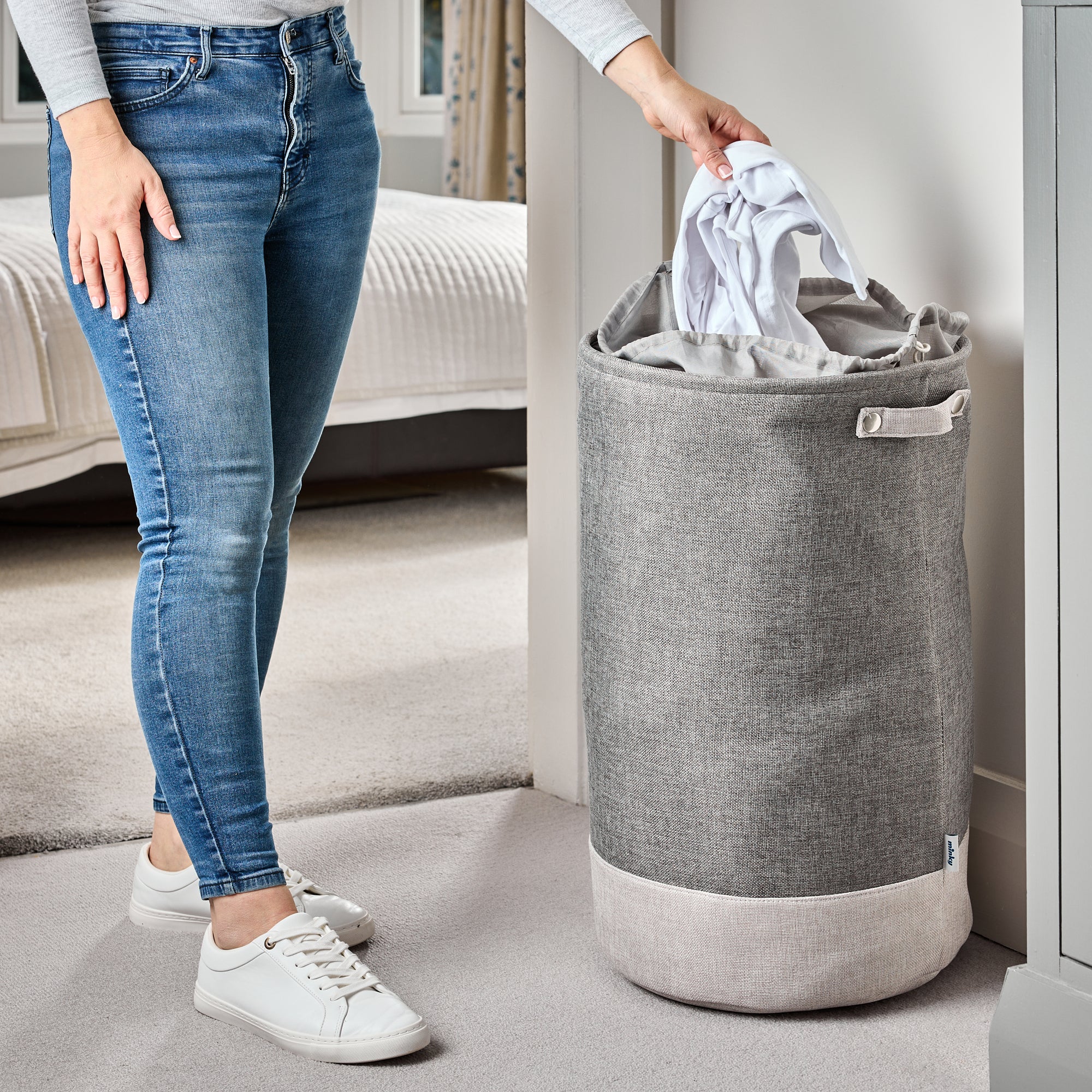 minky-86l-fabric-laundry-hamper-collapsible-storage-basket-with-drawstring image 2