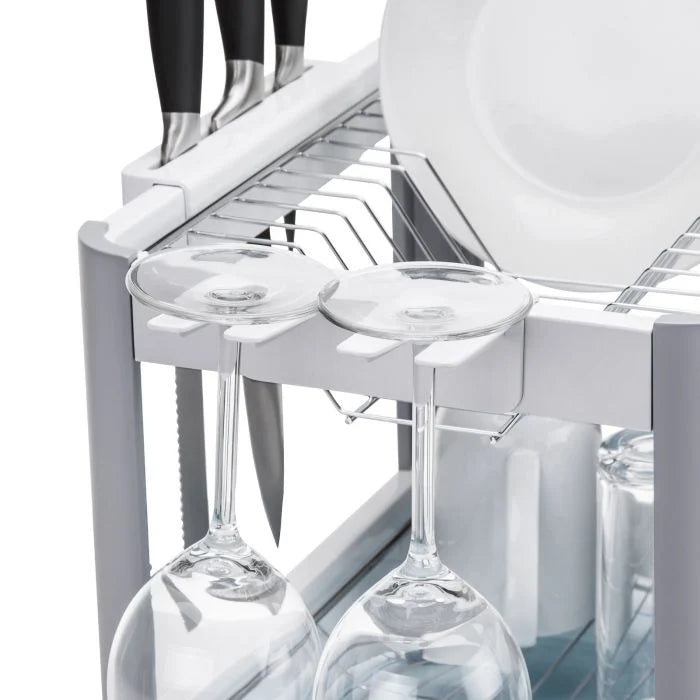 minky-two-tier-extending-dish-rack-stainless-steel-wine-glass-hanger-knife-block image 2